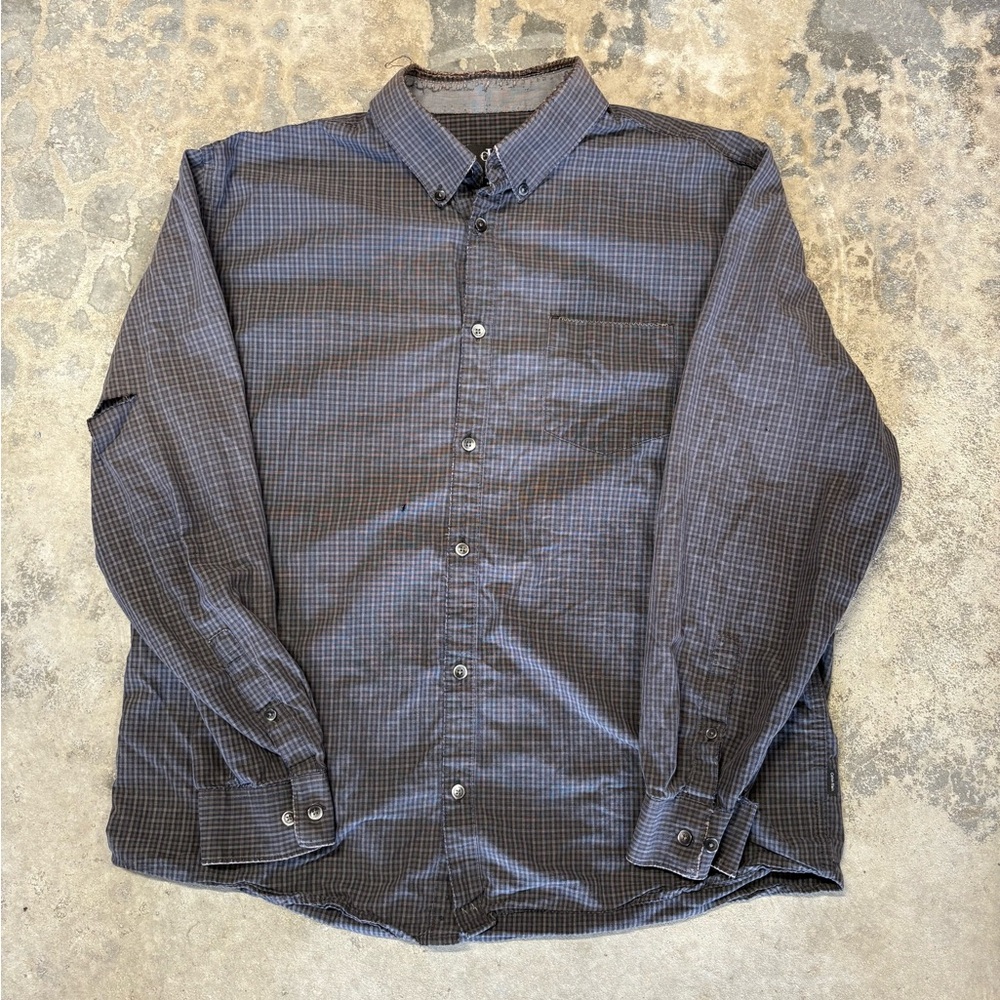 Calvin Klein Men's Dark Gray Plaid Button Down Shirt